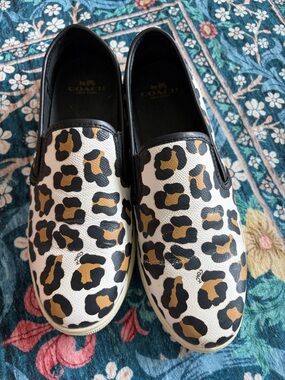 Coach White Leopard Print Slip-On Sneakers
